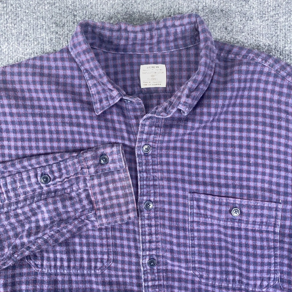 VTG J Crew Work Shirt Mens Med Purple Chamois Flannel Button Up Rugged Gingham